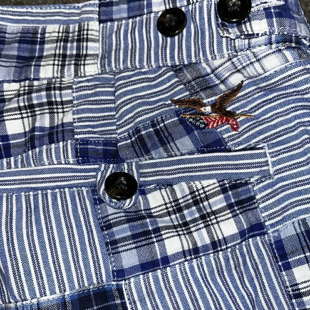 AMERICAN LIVING Madras Blue Plaid Real Sewn Patchwork Shorts - Preppy - Men's 38